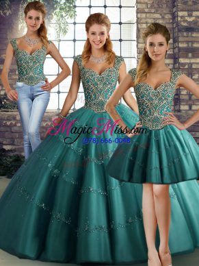 Smart Sleeveless Lace Up Floor Length Beading and Appliques Ball Gown Prom Dress