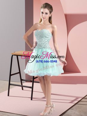 High End Apple Green Tulle Zipper Sweetheart Sleeveless Mini Length Prom Dresses Beading