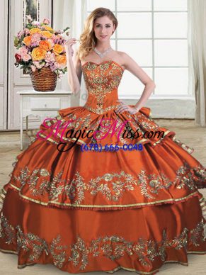 Modern Sweetheart Sleeveless Lace Up Sweet 16 Dresses Rust Red Organza