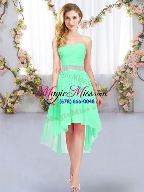 Green Sleeveless Belt High Low Bridesmaid Dresses