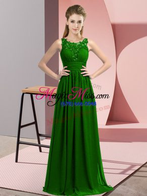 Lovely Dark Green Sleeveless Floor Length Beading and Appliques Zipper Bridesmaids Dress