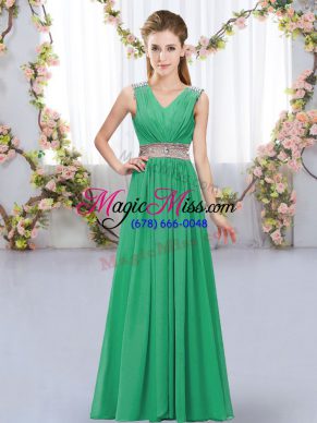 New Arrival Chiffon V-neck Sleeveless Lace Up Beading and Belt Dama Dress for Quinceanera in Turquoise