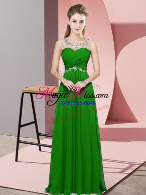 Sumptuous Green Chiffon Backless Evening Dress Sleeveless Floor Length Beading