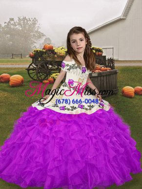 Floor Length Lace Up Little Girls Pageant Dress Wholesale Purple for Party and Wedding Party with Beading and Ruffles