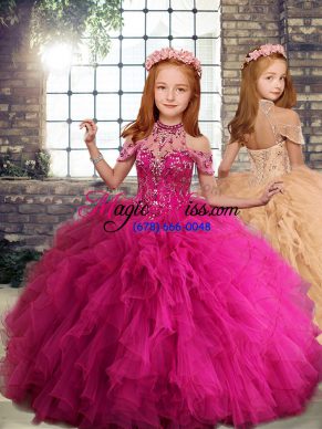 Sleeveless Lace Up Floor Length Beading and Ruffles Little Girls Pageant Dress Wholesale