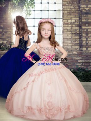 Tulle Straps Sleeveless Lace Up Beading Child Pageant Dress in Pink