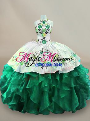 Embroidery Quinceanera Dress Dark Green Lace Up Sleeveless Floor Length
