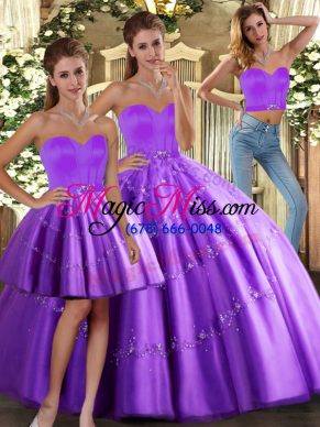 Attractive Sleeveless Floor Length Beading Lace Up Quinceanera Gowns with Purple