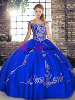 High Class Royal Blue Sleeveless Beading and Embroidery Floor Length Sweet 16 Quinceanera Dress