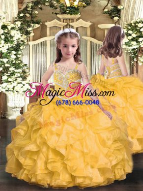 Gold Sleeveless Organza Lace Up Pageant Gowns For Girls for Party and Sweet 16 and Wedding Party