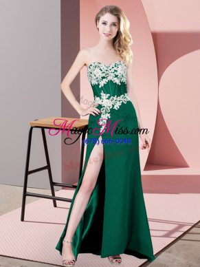High Class Dark Green Sweetheart Sleeveless Chiffon Floor Length Zipper Lace and Appliques Formal Evening Gowns