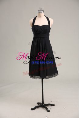 Extravagant Chiffon Halter Top Sleeveless Zipper Ruching Evening Dress in Black
