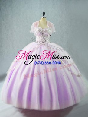 Most Popular Sweetheart Sleeveless Lace Up Sweet 16 Dresses Lavender Tulle