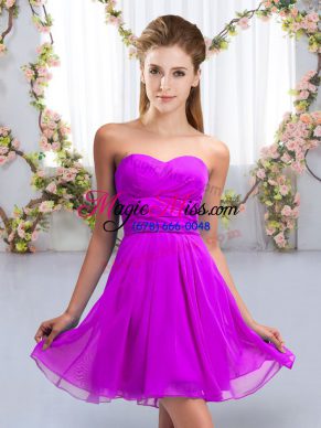 Wonderful Sweetheart Sleeveless Court Dresses for Sweet 16 Mini Length Ruching Purple Chiffon
