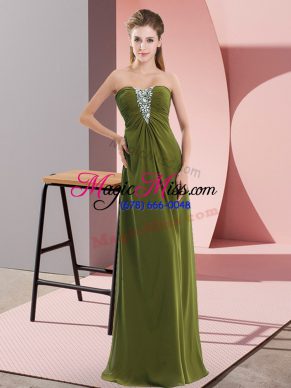 Olive Green Chiffon Zipper Dress for Prom Sleeveless Floor Length Beading