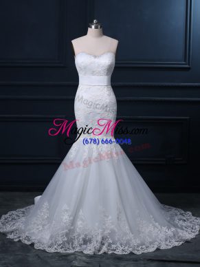 Custom Fit White Sweetheart Neckline Lace Bridal Gown Sleeveless Zipper