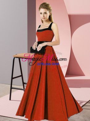 Enchanting Rust Red Chiffon Zipper Square Sleeveless Floor Length Bridesmaid Dress Belt