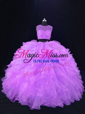 Lavender Sweet 16 Quinceanera Dress Sweet 16 and Quinceanera with Beading and Ruffles Scoop Sleeveless Zipper