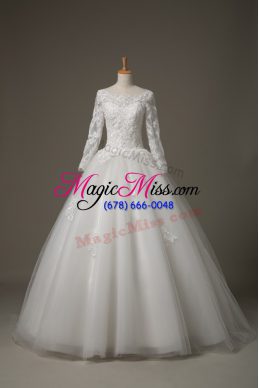 White 3 4 Length Sleeve Brush Train Beading and Lace Bridal Gown