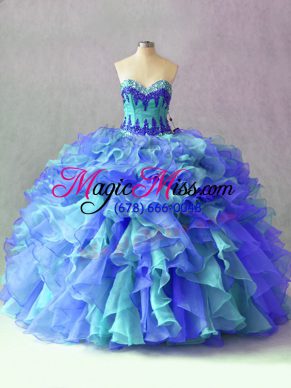 Multi-color Ball Gowns Beading and Appliques and Ruffles Sweet 16 Dresses Lace Up Organza Sleeveless Floor Length