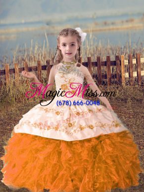 Organza Sleeveless Floor Length Child Pageant Dress and Beading and Embroidery and Ruffles