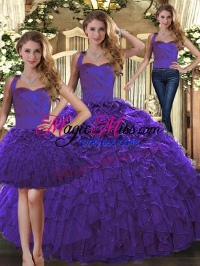 Ball Gowns 15 Quinceanera Dress Purple Halter Top Organza Sleeveless Floor Length Lace Up