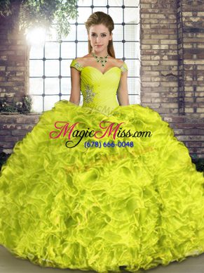 Floor Length Ball Gowns Sleeveless Yellow Green Quince Ball Gowns Lace Up
