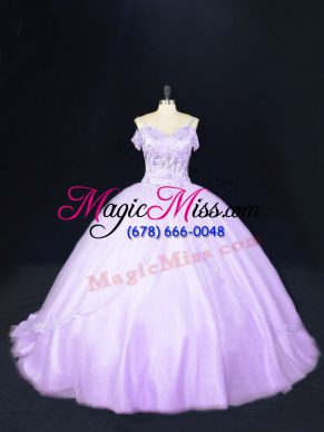 Beautiful Sleeveless Beading Lace Up Vestidos de Quinceanera with Lavender Court Train