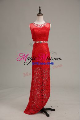 Sexy Red Mother Of The Bride Dress Prom and Party and Wedding Party with Beading Scoop Sleeveless Zipper