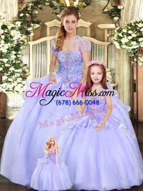 Dazzling Lavender Sweet 16 Quinceanera Dress Military Ball and Sweet 16 and Quinceanera with Beading and Appliques Strapless Sleeveless Lace Up