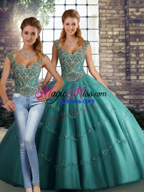 Sweet Straps Sleeveless Tulle Quinceanera Dress Beading and Appliques Lace Up