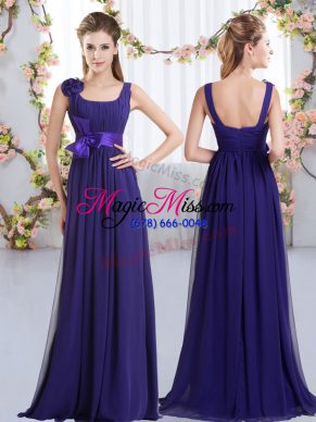 Sumptuous Purple Zipper Straps Belt and Hand Made Flower Wedding Party Dress Chiffon Sleeveless
