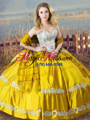 Super Floor Length Lace Up Sweet 16 Dress Gold for Sweet 16 and Quinceanera with Beading and Embroidery