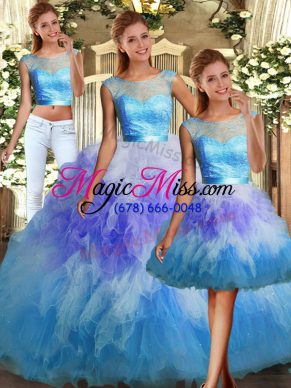 Scoop Sleeveless Tulle Sweet 16 Dresses Lace and Ruffles Backless