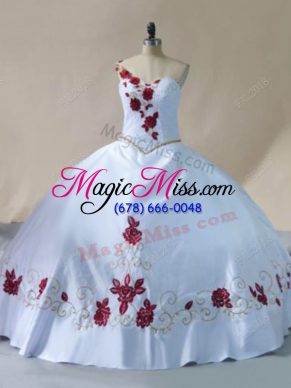 Nice White 15 Quinceanera Dress Sweet 16 and Quinceanera with Embroidery One Shoulder Sleeveless Lace Up