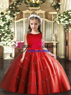 Red Sleeveless Tulle Lace Up Kids Pageant Dress for Party and Wedding Party