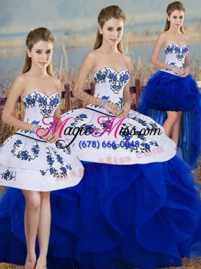 Stylish Tulle Sleeveless Floor Length Quinceanera Dresses and Embroidery and Ruffles and Bowknot
