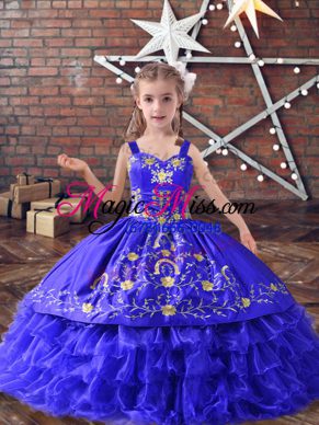 Stunning Sleeveless Lace Up Floor Length Embroidery and Ruffled Layers Pageant Dress Womens
