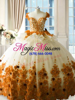 Great Tulle 15 Quinceanera Dress Brush Train and Hand Made Flower