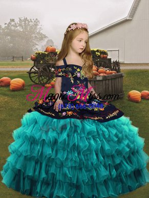 Fantastic Sleeveless Embroidery and Ruffled Layers Lace Up Girls Pageant Dresses
