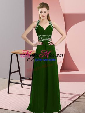 Excellent Olive Green Straps Backless Beading Prom Party Dress Sleeveless