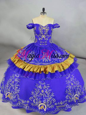 Floor Length Lace Up Quinceanera Gowns Blue for Sweet 16 and Quinceanera with Embroidery