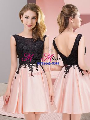 Glamorous A-line Dama Dress Pink Scoop Satin Sleeveless Mini Length Zipper