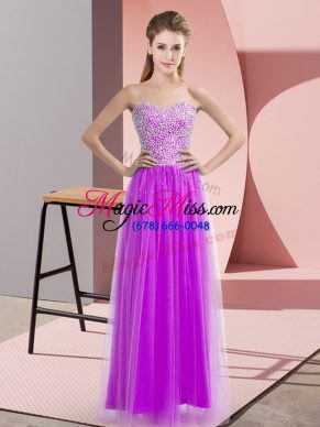Glittering Lilac Homecoming Dress Prom and Party with Beading Sweetheart Sleeveless Lace Up