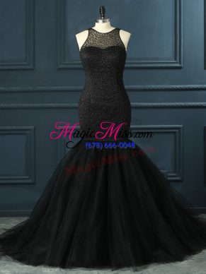 Decent Black Sleeveless Beading Floor Length Formal Dresses