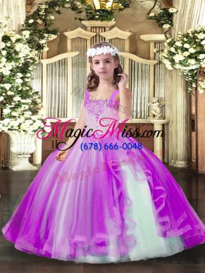Straps Sleeveless Tulle Child Pageant Dress Beading Lace Up
