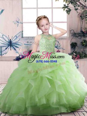 Excellent Sleeveless Tulle Floor Length Zipper Child Pageant Dress in with Beading and Ruffles