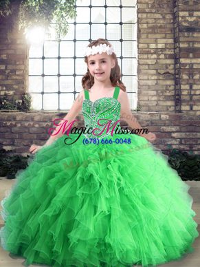 Ball Gowns Tulle Straps Sleeveless Beading Floor Length Lace Up Pageant Dress Womens