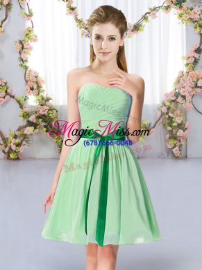 Nice Sleeveless Chiffon Mini Length Lace Up Quinceanera Dama Dress in Apple Green with Belt