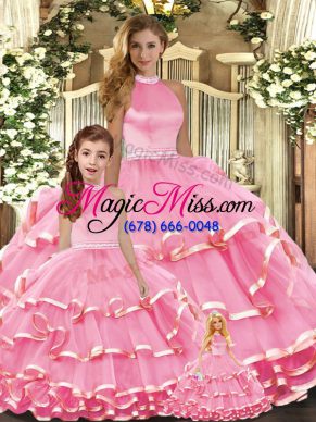 Sophisticated Floor Length Ball Gowns Sleeveless Pink Quince Ball Gowns Lace Up